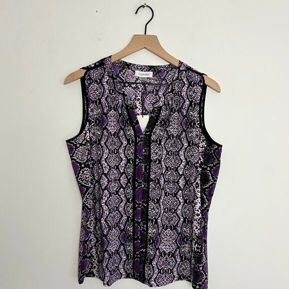 Calvin Klein Tops - Calvin Klein CK Blouse Top Women’s Size L Purple and Black Snakeskin Career Wear